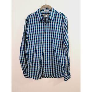 Express Men's Slim Fit Blue Check Button-up Shirt In Size Medium